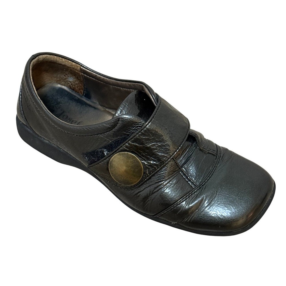 Josef Seibel Women Leather Loafers 37 Black Strap Medallion Comfort Lagenlook